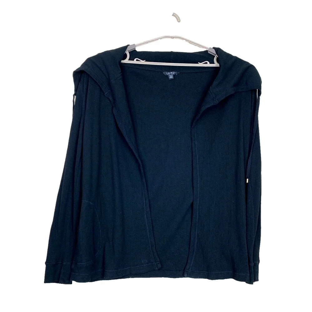 Ralph Lauren Women's Sport Cardigan Black Open Front Long sleaves size ‎ XL